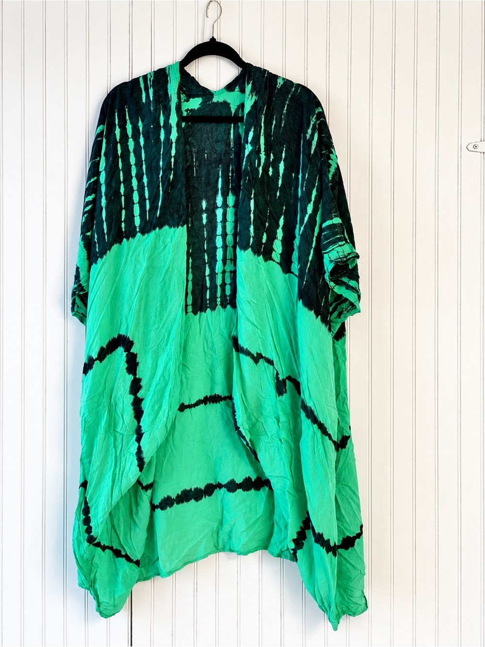 Green Tie-Dye Open Cardigan Tunic